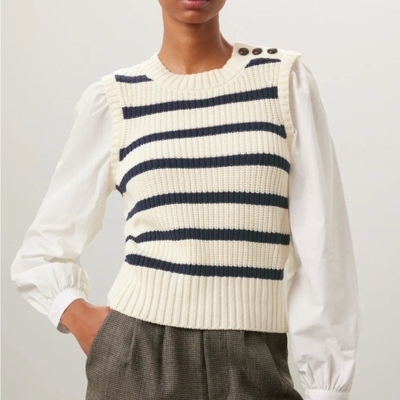 Rails Sweaters - Rails Navy and Cream Striped Sweater Vest